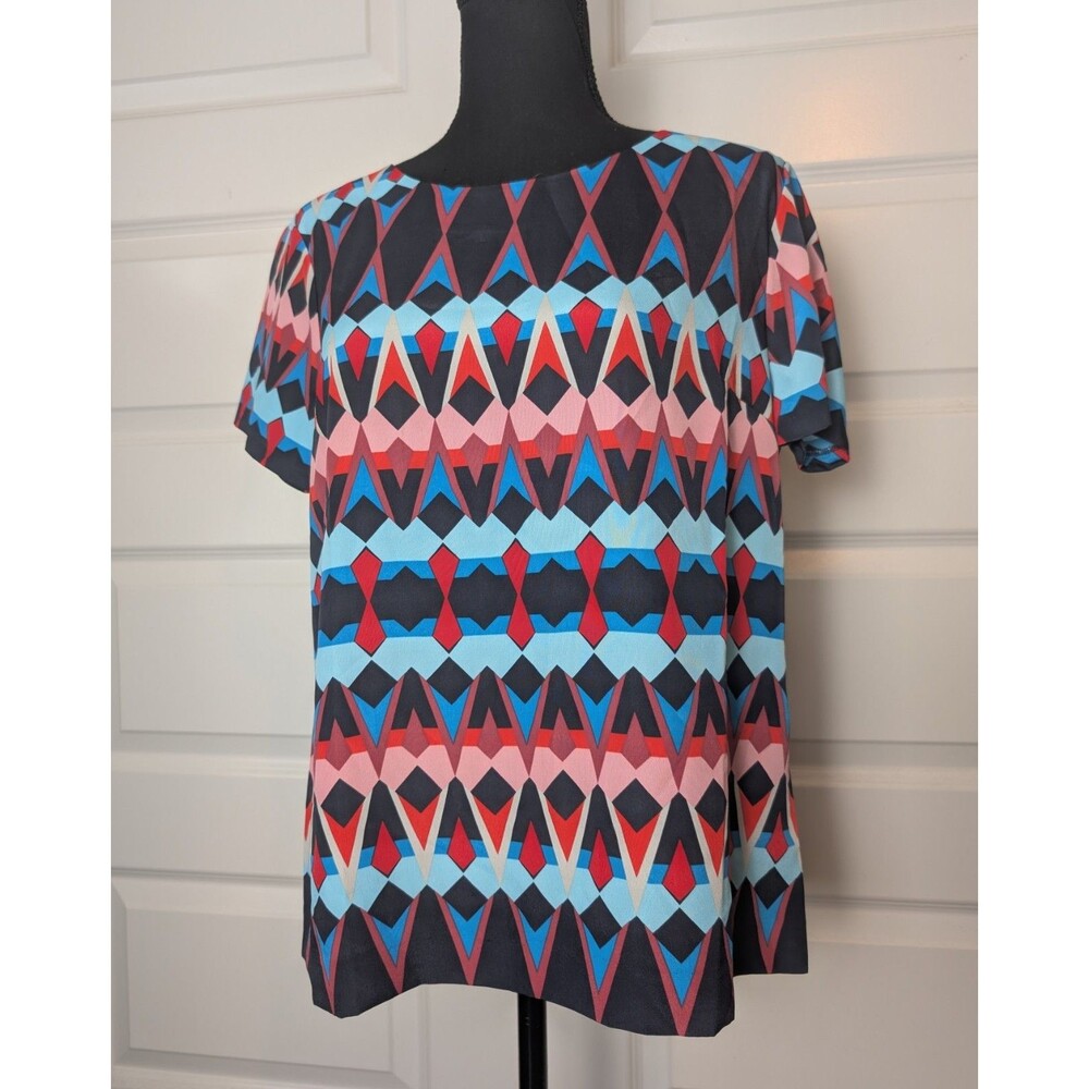 J Crew Blouse Size S Geometric Print Modern Short Sleeve Top Career